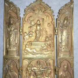 Ancien Triptyque en Bronze Doré - Époque XIXe - Style Néo-Gothique